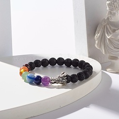 Pulsera elástica de cuentas redondas de roca de lava natural&nbsp;BJEW-JB07455