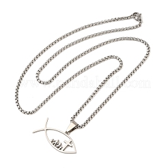 Colliers avec pendentif croix de poisson Jésus en acier inoxydable 201&nbsp;LS-NJEW-Q002-06P