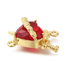 Breloques en forme de cœur rose en laiton et zircone cubique avec connecteur d'épée&nbsp;KK-R002-27G-01