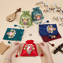 Bolsas de poliéster con cordón y bordado floral 3D en 6 colores&nbsp;ABAG-PH0001-90