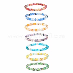7 pièces 7 couleurs ensemble de bracelets extensibles en perles de verre rond bling&nbsp;BJEW-JB07747