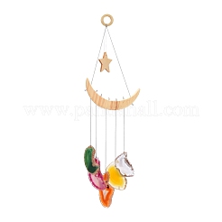 Pendentifs carillon éolien en bois et agate teintée naturelle&nbsp;HJEW-H054-04