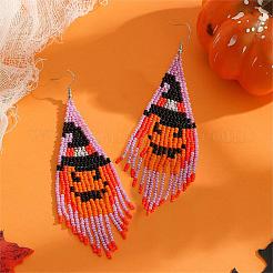 Halloween Stil Kürbis Glasperle handgemachte Ohrhänger&nbsp;WN9498
