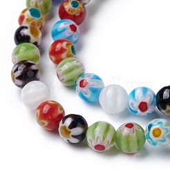 Handgemachte Millefiori Glas runde Perle Stränge&nbsp;LAMP-J038-6mm-M