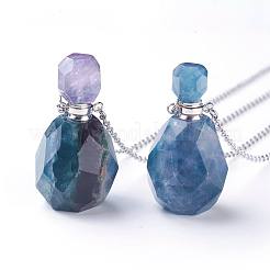 Collane con pendente per bottiglia di profumo apribile in fluorite naturale&nbsp;NJEW-G325-03P