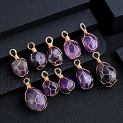 Drahtumwickelte natürliche Amethystanhänger&nbsp;PW-WG0D471-01