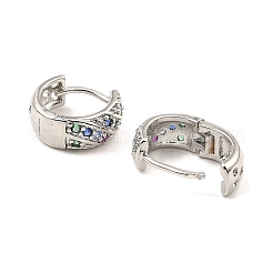 Boucles d'oreilles créoles épaisses en laiton avec zircons cubiques colorés&nbsp;EJEW-D078-28P
