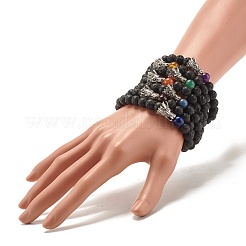 Ensemble de bracelets extensibles de perles rondes en pierre de lave naturelle et pierres mélangées&nbsp;BJEW-JB07466