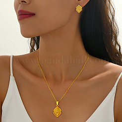 Set aus Halskette und Ohrsteckern in Form einer rautenförmigen Messingkette mit Blumenanhänger für Damen&nbsp;IE5551