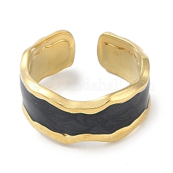 Anelli per dita con polsino smaltato in acciaio inossidabile 304 placcati ioni (ip)&nbsp;RJEW-L107-051G-02