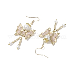 Pendientes colgantes de mariposa con cuentas de vidrio bicónico facetadas y copos de nieve&nbsp;EJEW-MZ00429-01