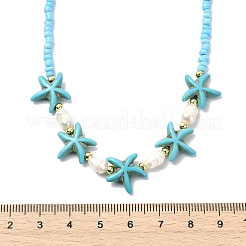 2 collier de perles synthétiques turquoise et naturelles&nbsp;NJEW-JN06130-04