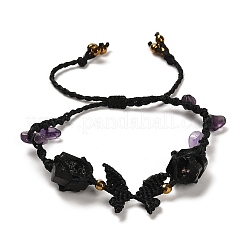 Bracciale con perline intrecciate con pepite di ametista naturale&nbsp;BJEW-B073-01A