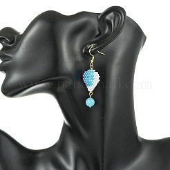 Boucles d'oreilles pendantes en acier inoxydable 304 avec perles de verre cylindriques en forme de montgolfière&nbsp;EJEW-MZ00820-01