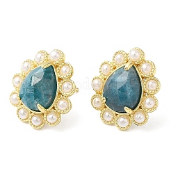Orecchini a goccia in apatite naturale con placcatura ionica (ip) e perle di plastica&nbsp;EJEW-E599-05G-02