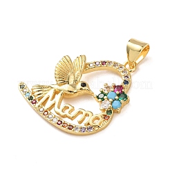 Pendentifs en laiton sertis de micro-pavés de zirconiums cubiques colorés pour la fête des mères&nbsp;KK-B185-01G-06