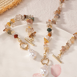 Sets aus Perlenketten und Perlenarmbändern aus Legierungen und natürlichen Edelsteinsplittern&nbsp;FS-WGA97E1-01