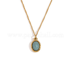 Colliers avec pendentif en acier inoxydable chirurgical 316L et aventurine naturelle&nbsp;WGEA815-11