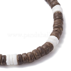2 bracelet extensible en perles rondes plates en noix de coco naturelle et coquillage blanc&nbsp;BJEW-JB12460