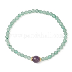 Natürliche grüne Aventurin- und Amethyst-Stretcharmbänder mit runden Perlen für Damen&nbsp;BJEW-JB11928-02
