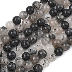 Natürliche turmalinierte Quarz / schwarze Rutilquarz Perlen Stränge&nbsp;G-D361-01A-10mm