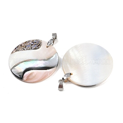 Natürliche Abalone-Muschel & schwarze Lippenmuschel & rosa Muschelanhänger&nbsp;SSHEL-B003-06P-03