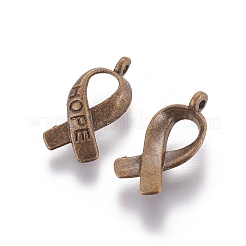 Ruban de sensibilisation au cancer du sein mot sculpté espoir pendentifs en alliage de style tibétain&nbsp;LS-TIBEP-LF5104YKG-AB-LF