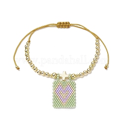 Glassamen-Rechteck mit Herz-Charm-Armband&nbsp;BJEW-MZ00033