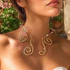 Verstellbare Manschetten-Choker-Halsketten aus Legierung und Harz mit spiralförmigem Blumenmuster und Imitationsperlen&nbsp;WGC7B88-01