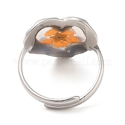 Cuore in resina epossidica con anelli regolabili a fiore secco&nbsp;RJEW-G304-01P