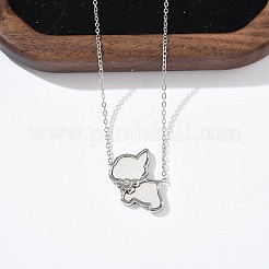 Colliers avec pendentif en forme de chat mignon en acier inoxydable 304 pavé de coquillages blancs naturels pour femmes&nbsp;NJEW-M101-01P
