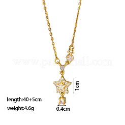Collana da donna con ciondolo a stella in ottone con pavé di zirconi cubici trasparenti e catena a maglie in acciaio inossidabile 304.&nbsp;WGDE7B3-01