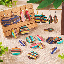 14 pièces 7 pendentifs en résine transparente et bois de noyer&nbsp;RESI-TA0002-06