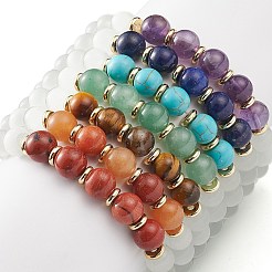 Set di braccialetti elastici con perline rotonde a occhio di gatto e pietre preziose miste naturali e sintetiche da 7 pezzo&nbsp;BJEW-JB08925