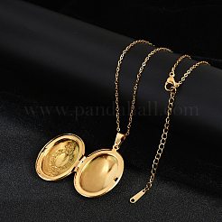 Colliers à chaîne avec pendentif médaillon ovale en acier inoxydable 304 pour femmes&nbsp;NJEW-M050-04D-G