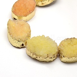 Hebras de cuentas de cristal de cuarzo drusa natural oval teñidas chapadas en oro&nbsp;G-F144-03