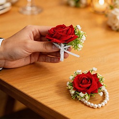 Fiori artificiali in tessuto di seta e perle finte in plastica&nbsp;AJEW-DJ0005-64B