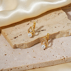 Orecchini a bottone a goccia in ottone con pavé di zirconi trasparenti&nbsp;UK6514