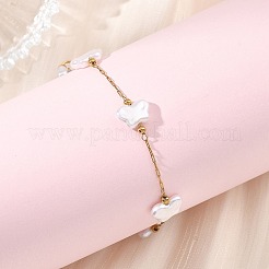 Pulseras de eslabones con cuentas de perlas de imitación y mariposas&nbsp;BJEW-JB13905