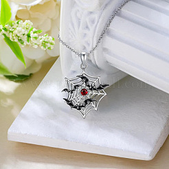 Colliers d'Halloween en alliage de Siam avec pendentif en forme de toile d'araignée et chauve-souris noire orné de strass&nbsp;WGB5650-01