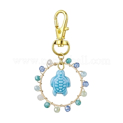 Decorazioni pendenti in porcellana tartaruga e perline di vetro avvolte in filo&nbsp;HJEW-JM01914