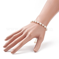 Pulsera con cuentas redondas de latón y perlas naturales teñidas&nbsp;BJEW-JB09008-04