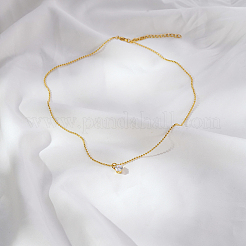 Collares colgantes redondos de circonita cúbica transparente con pavé de acero inoxidable sencillo para uso diario de mujer&nbsp;TJ1093-2