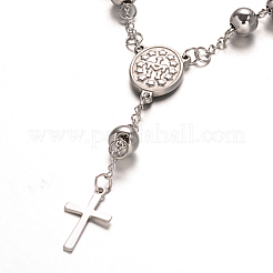 Pulseras de cuentas de rosario resistentes al deslustre con cruz&nbsp;BJEW-E282-01P