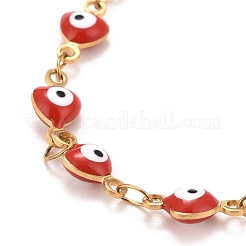 Emaille-Herz mit bösem Blick Gliederkettenarmband&nbsp;BJEW-P271-06G