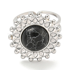 Anillos de puño de turquesa sintética de acero inoxidable 304&nbsp;G-Z056-08P-05