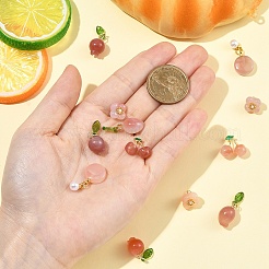 1 breloque en agate naturelle grenade/melon fu avec feuille&nbsp;G-YW0002-67