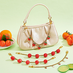 4 stücke 4 arten legierung emaille & harz obst rote erdbeere charme 304 edelstahl tasche dekorative ketten&nbsp;HJEW-PH02272