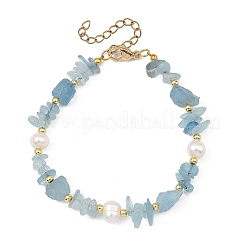 Bracelets pour femmes composés de perles d'aigue-marine brute naturelle et de perles de culture d'eau douce.&nbsp;BJEW-JB13971