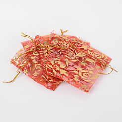 Rose gedruckt Organza Beutel&nbsp;X-OP-R021-7x9-06